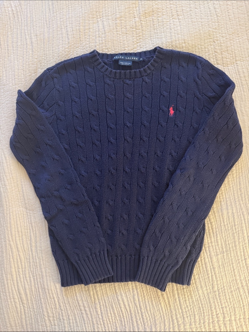 Polo Ralph Lauren 100% Cotton Cable Crewneck Sweater - Hunter Navy Pink/Red Pony - Picture 2 of 8